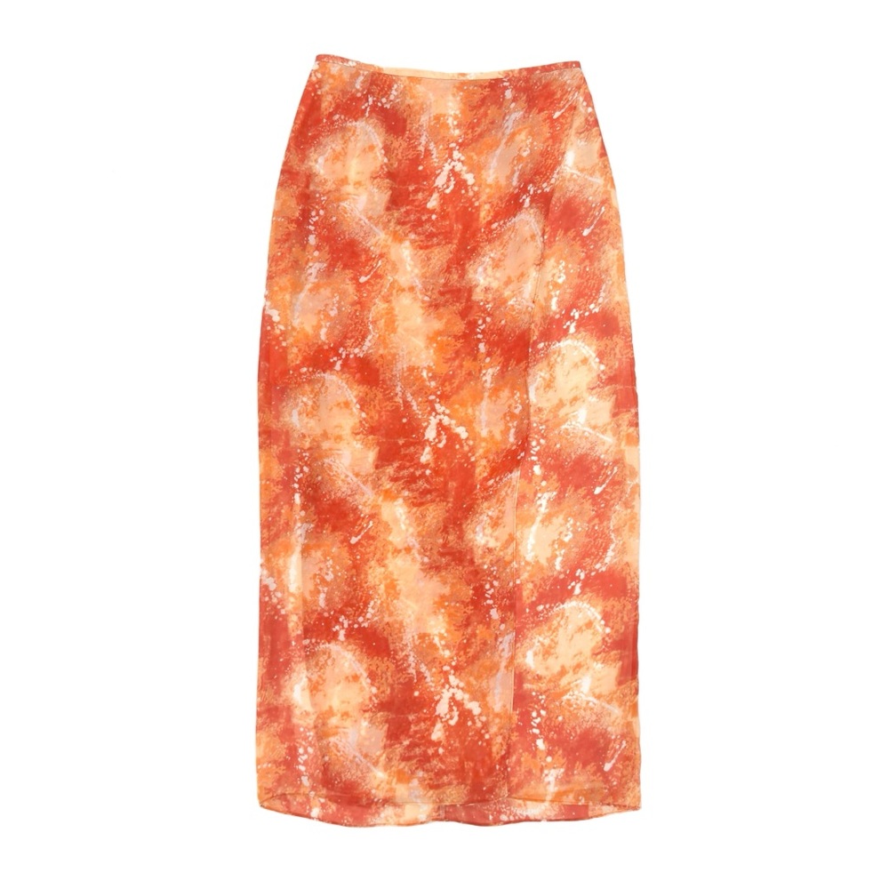 Vintage Jax Orange 100% Silk Abstract Artsy Paint Splatter Lined Faux Wrap Skirt